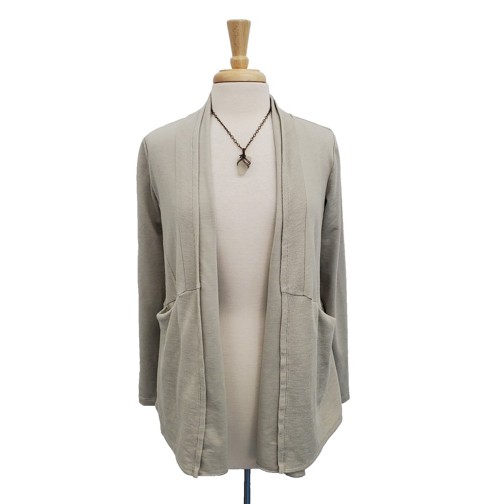 Beige Open Front Cardigan Womens‎ XS Minimalist Cozy Soft Stretch Knit Layer
